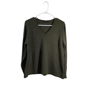 Stile Di Vita Olive Wool V-Neck Women's Long Sleeve Top